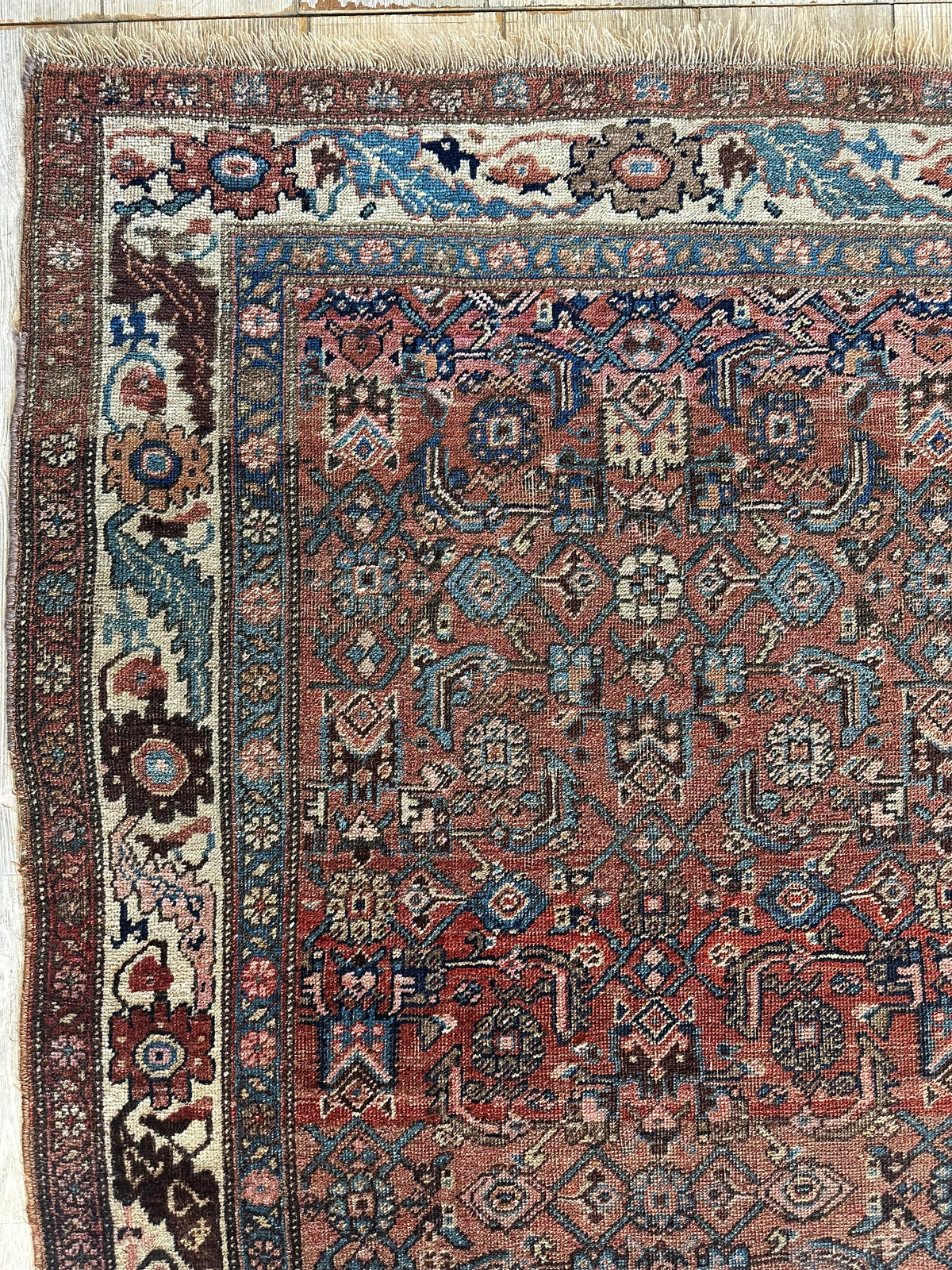 Antique Persian Hamadan Rug 4x7 | Rust, Ivory & Light Blue | Hand-Knotted Wool - Rugistan, view 8