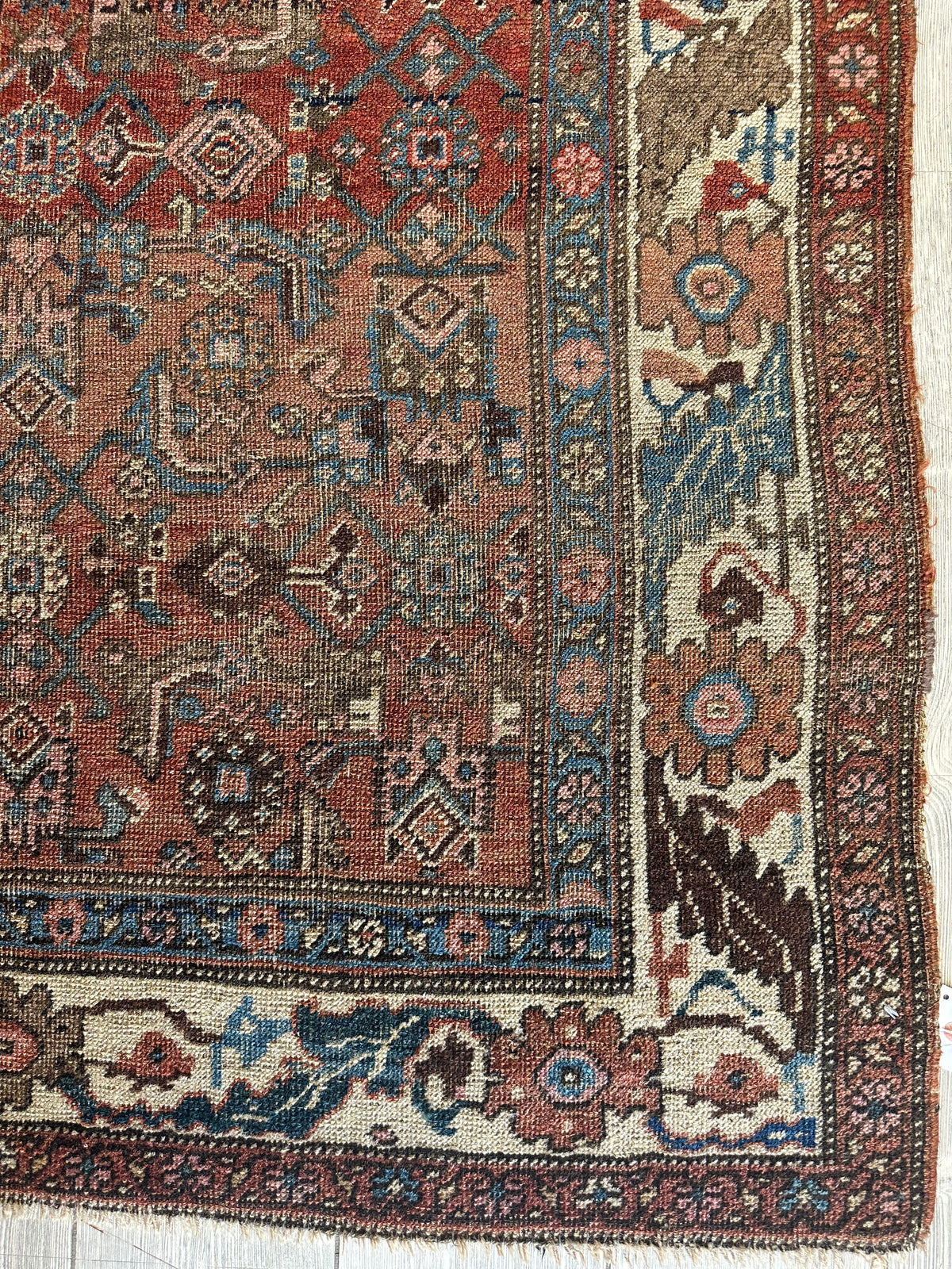 Antique Persian Hamadan Rug 4x7 | Rust, Ivory & Light Blue | Hand-Knotted Wool - Rugistan, view 9