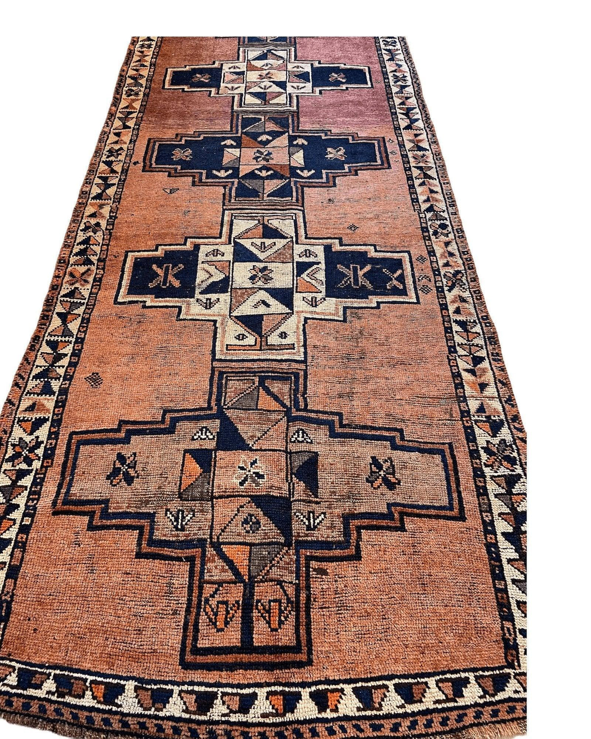 Antique Persian Veramin Runner 4x13 | Rust, Navy & Ivory | Hand-Knotted Wool - Rugistan, view 5