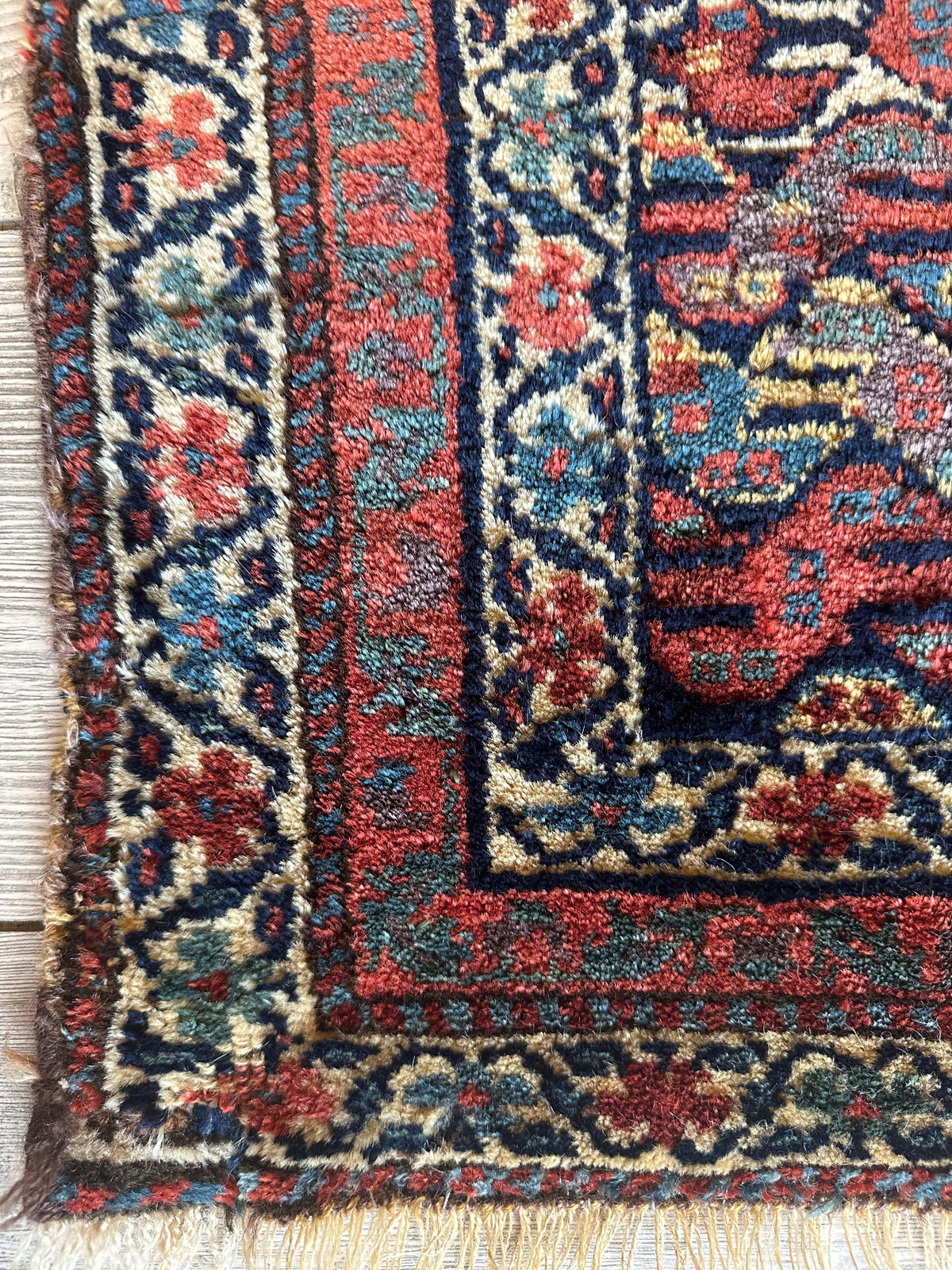 Antique Persian Kurdish Rug 2x2 | Navy, Red & Ivory | Hand-Knotted Wool - Rugistan, view 5