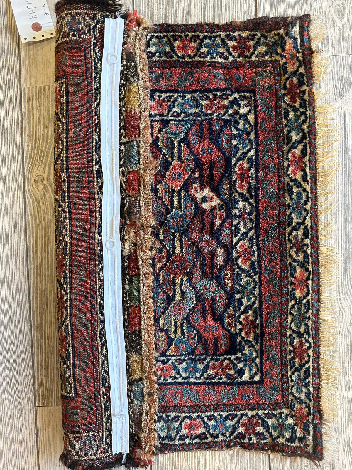 Antique Persian Kurdish Rug 2x2 | Navy, Red & Ivory | Hand-Knotted Wool - Rugistan, view 7