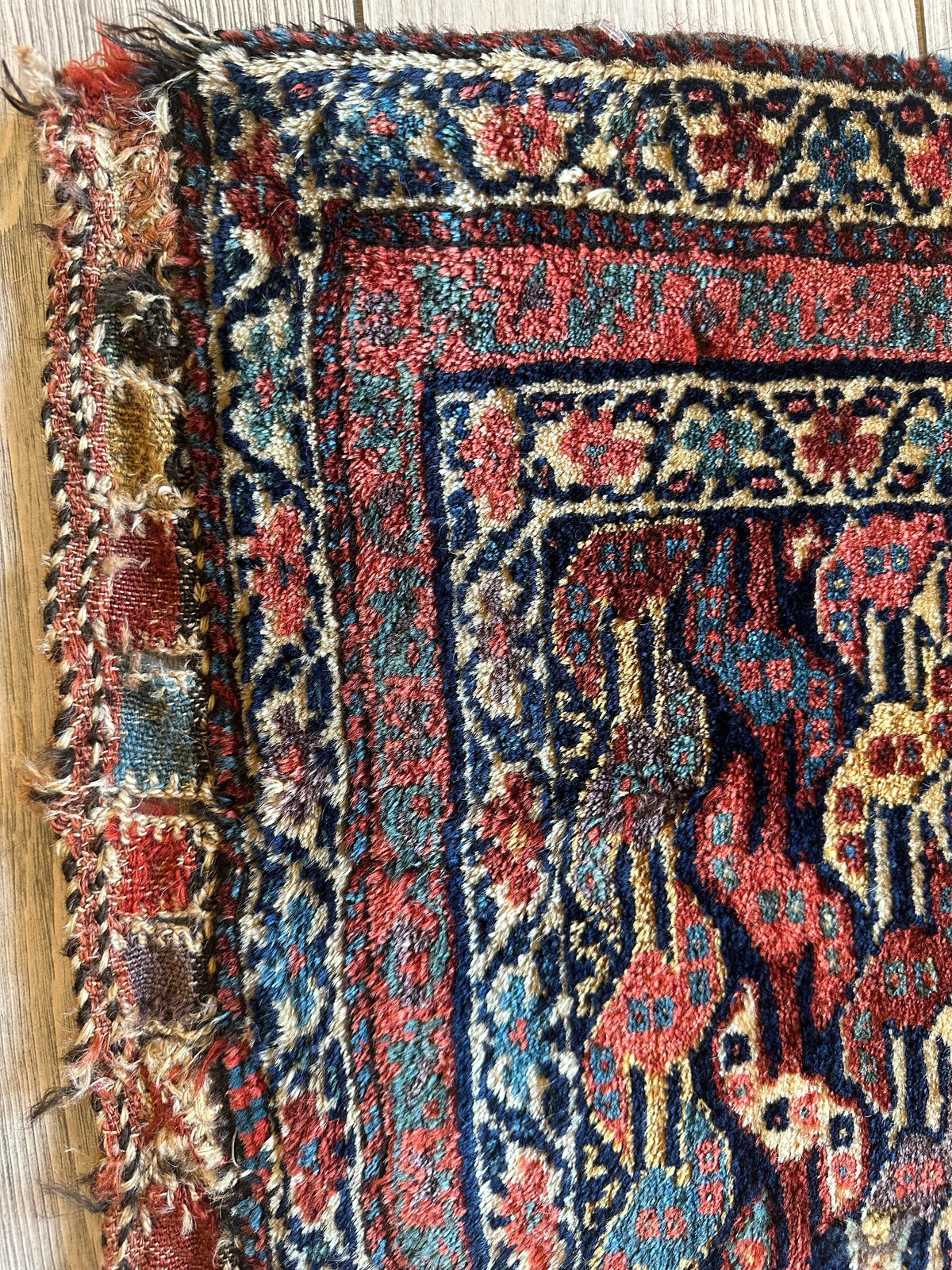 Antique Persian Kurdish Rug 2x2 | Navy, Red & Ivory | Hand-Knotted Wool - Rugistan, view 8