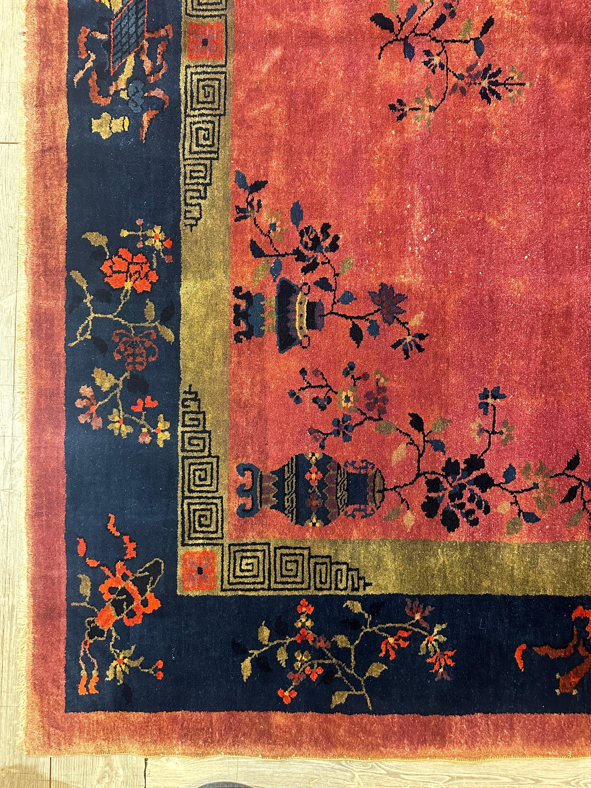 Antique Chinese Rug 8x10 | Pink, Navy & Gold | Hand-Knotted Wool - Rugistan, view 14