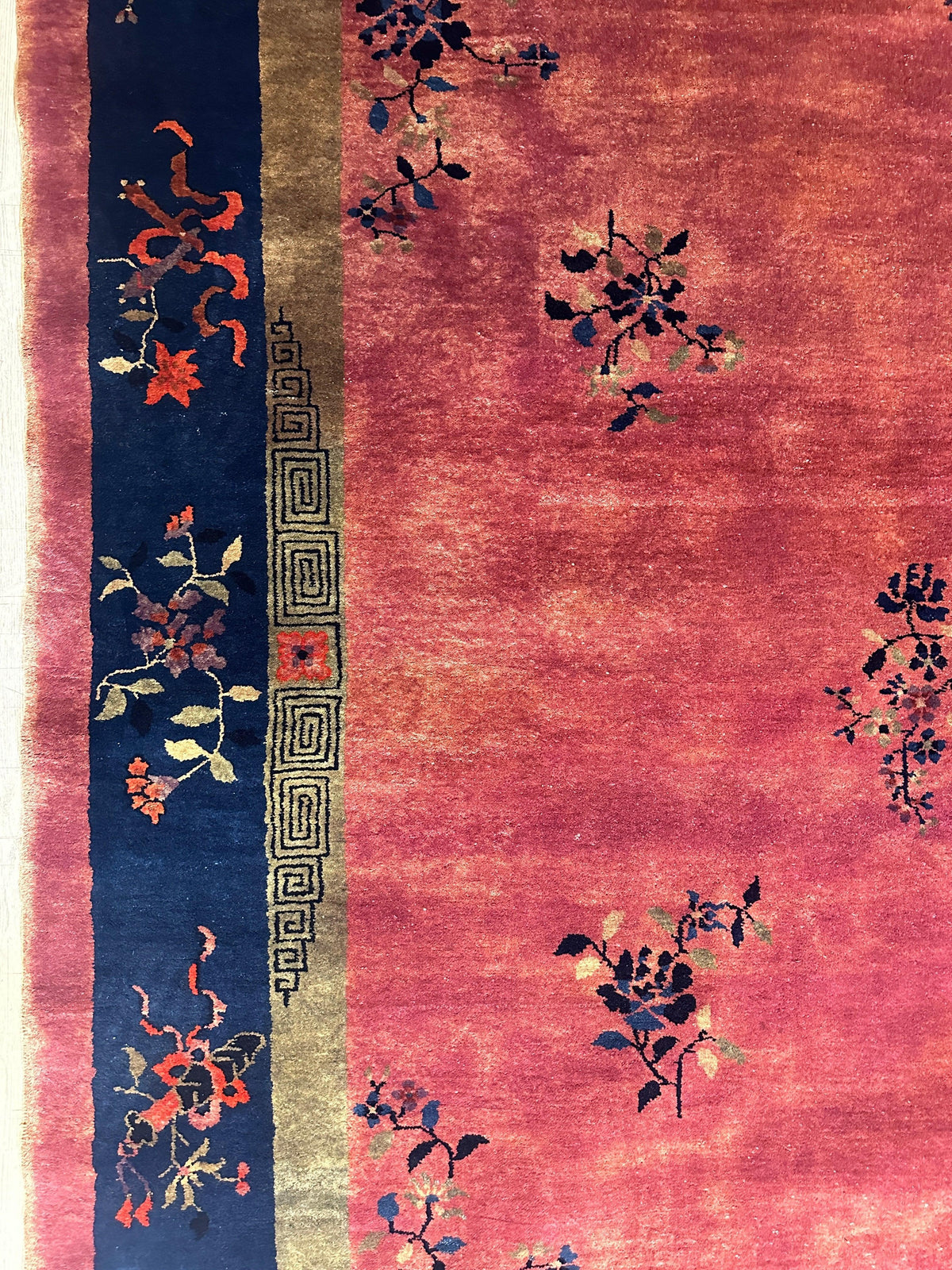 Antique Chinese Rug 8x10 | Pink, Navy & Gold | Hand-Knotted Wool - Rugistan, view 17