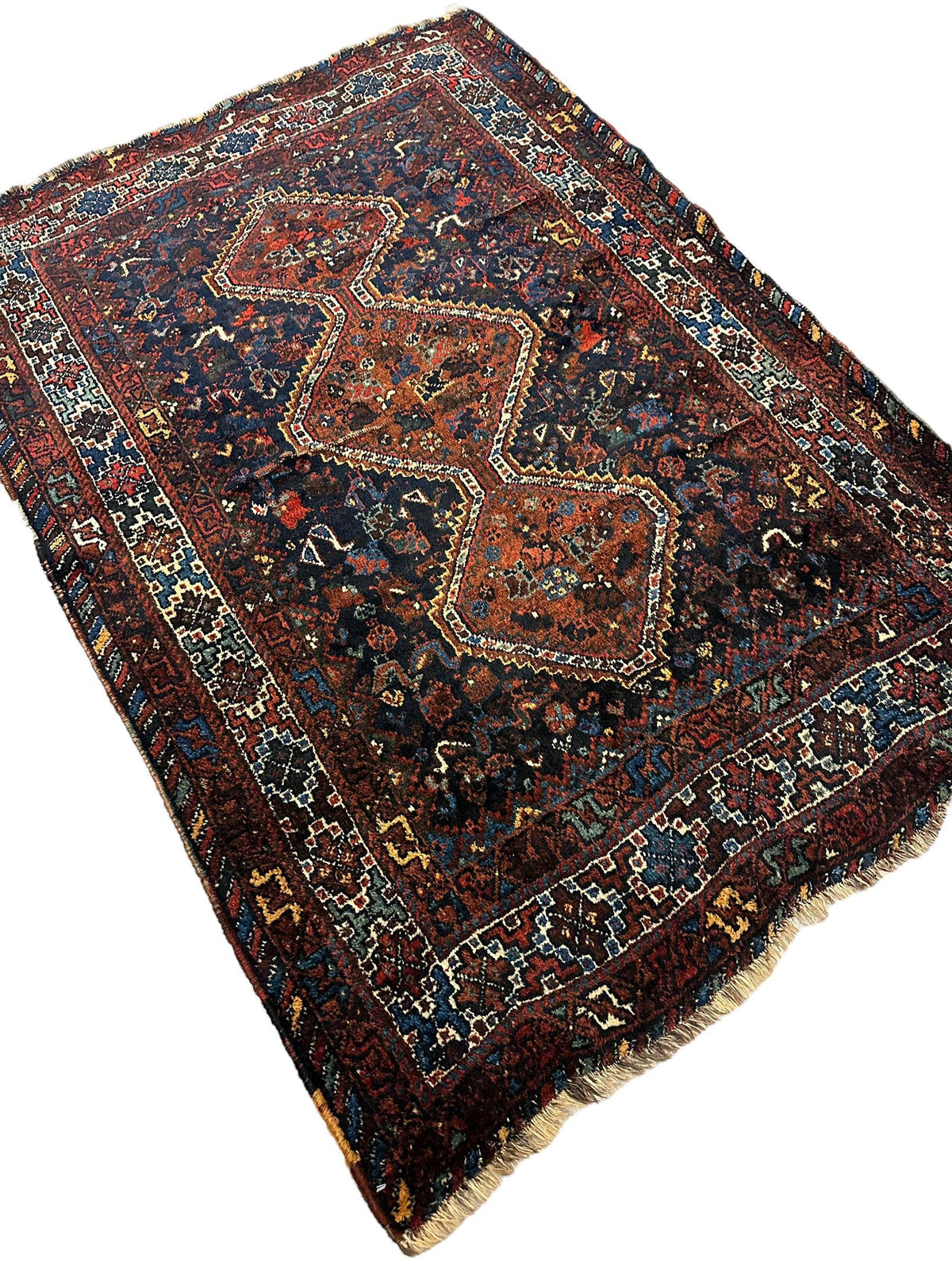 Antique Persian Rug 4x6 | Navy, Rust & Ivory | Hand-Knotted Wool - Rugistan, view 13