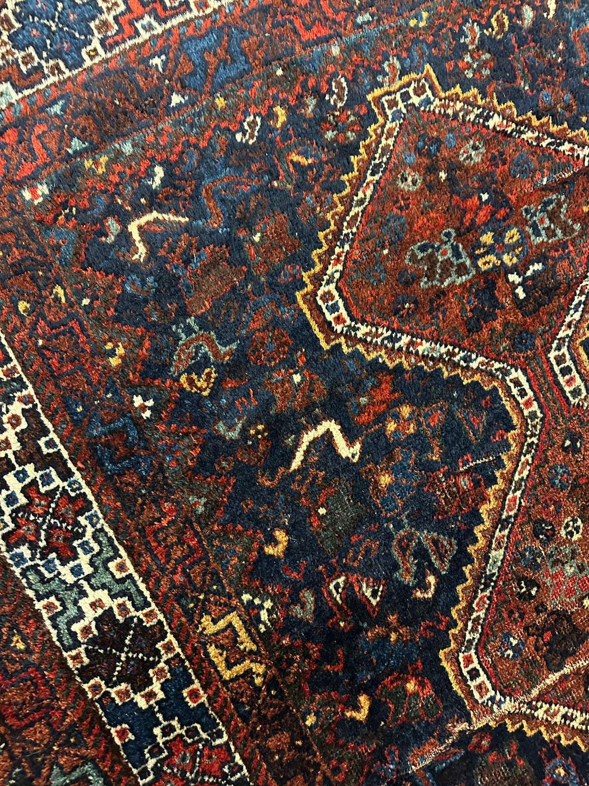 Antique Persian Rug 4x6 | Navy, Rust & Ivory | Hand-Knotted Wool - Rugistan, view 2
