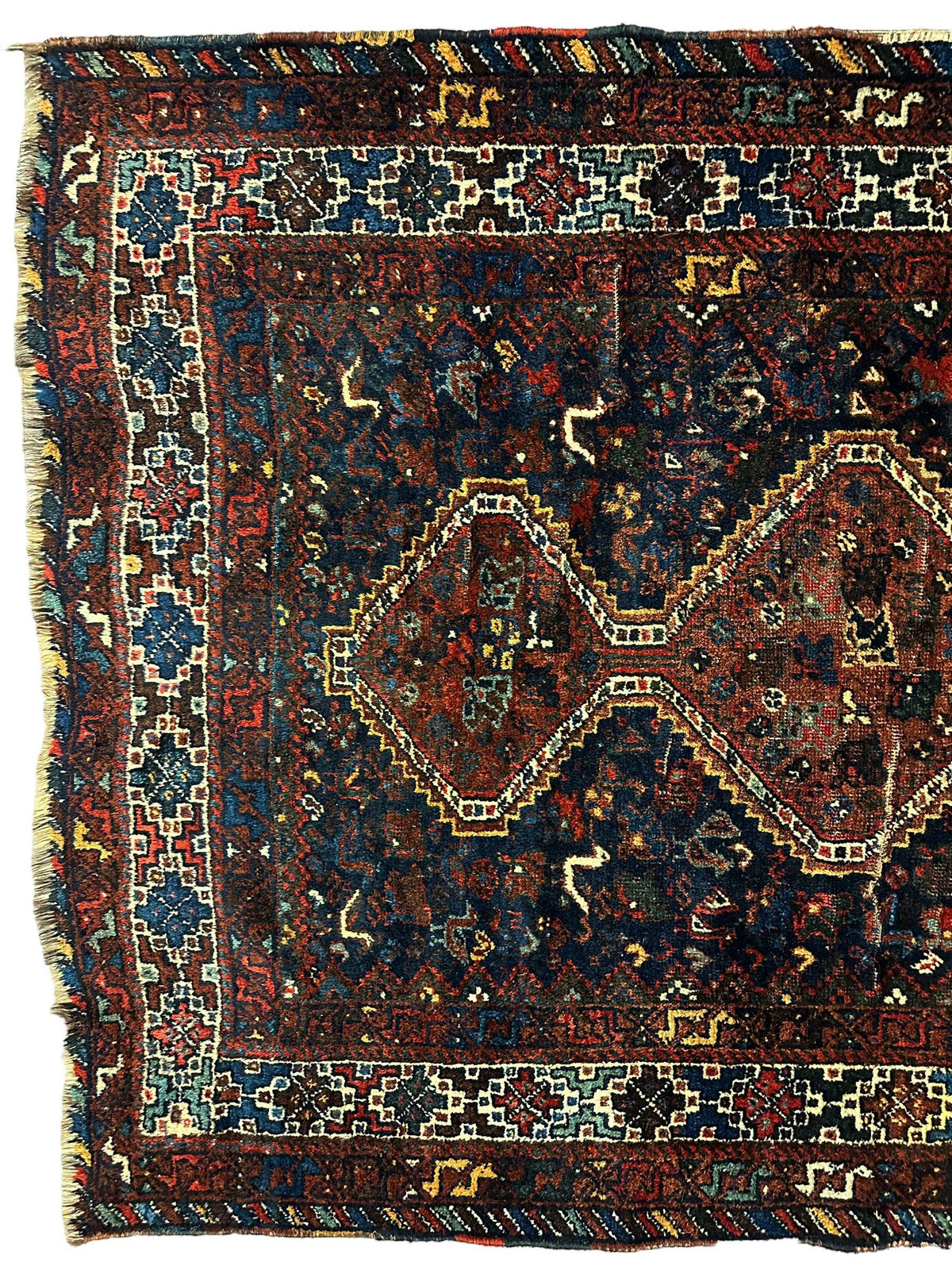 Antique Persian Rug 4x6 | Navy, Rust & Ivory | Hand-Knotted Wool - Rugistan, view 3
