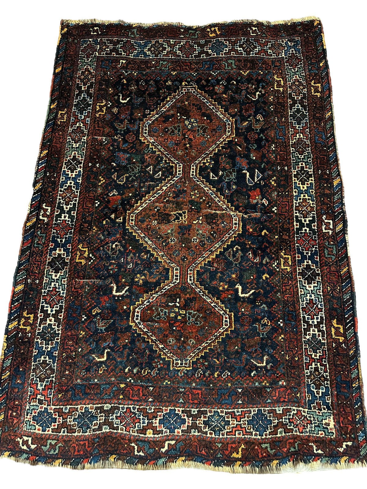Antique Persian Rug 4x6 | Navy, Rust & Ivory | Hand-Knotted Wool - Rugistan, view 6