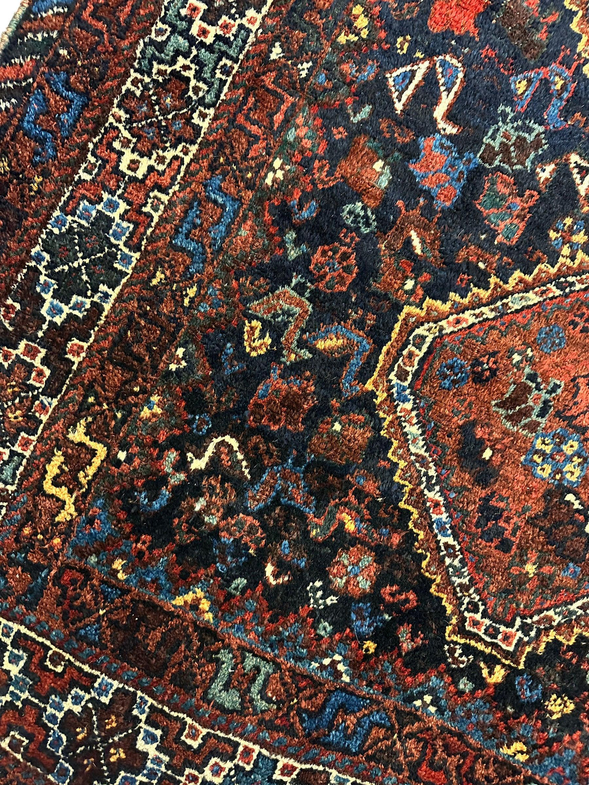 Antique Persian Rug 4x6 | Navy, Rust & Ivory | Hand-Knotted Wool - Rugistan, view 8