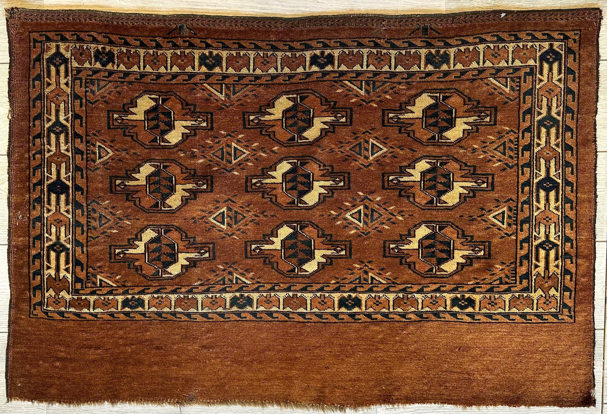 Antique Tekke Bag Face 3x4 | Brown, Rust & Ivory | Hand-Knotted Wool - Rugistan, view 2