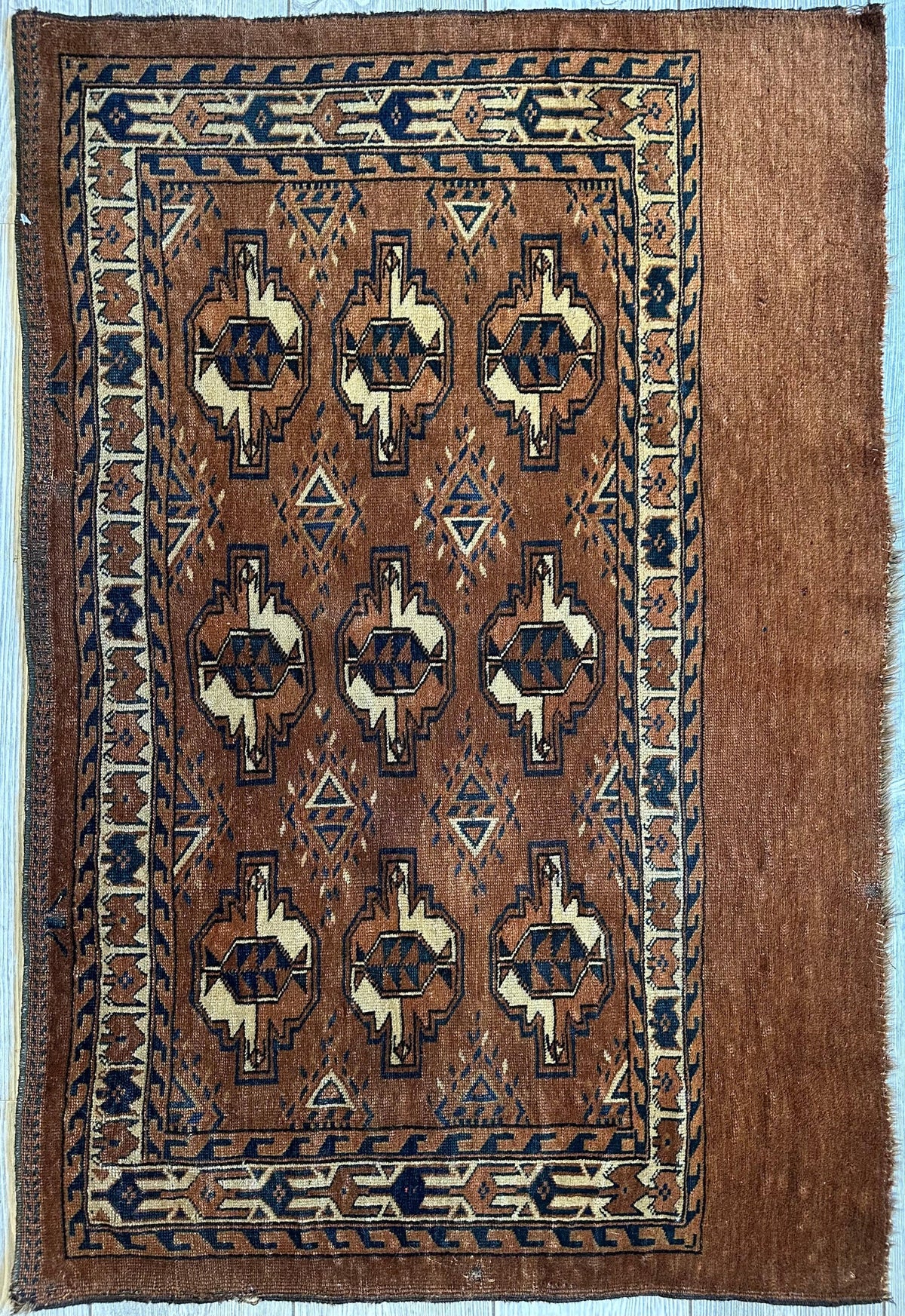 Antique Tekke Bag Face 3x4 | Brown, Rust & Ivory | Hand-Knotted Wool - Rugistan, view 3