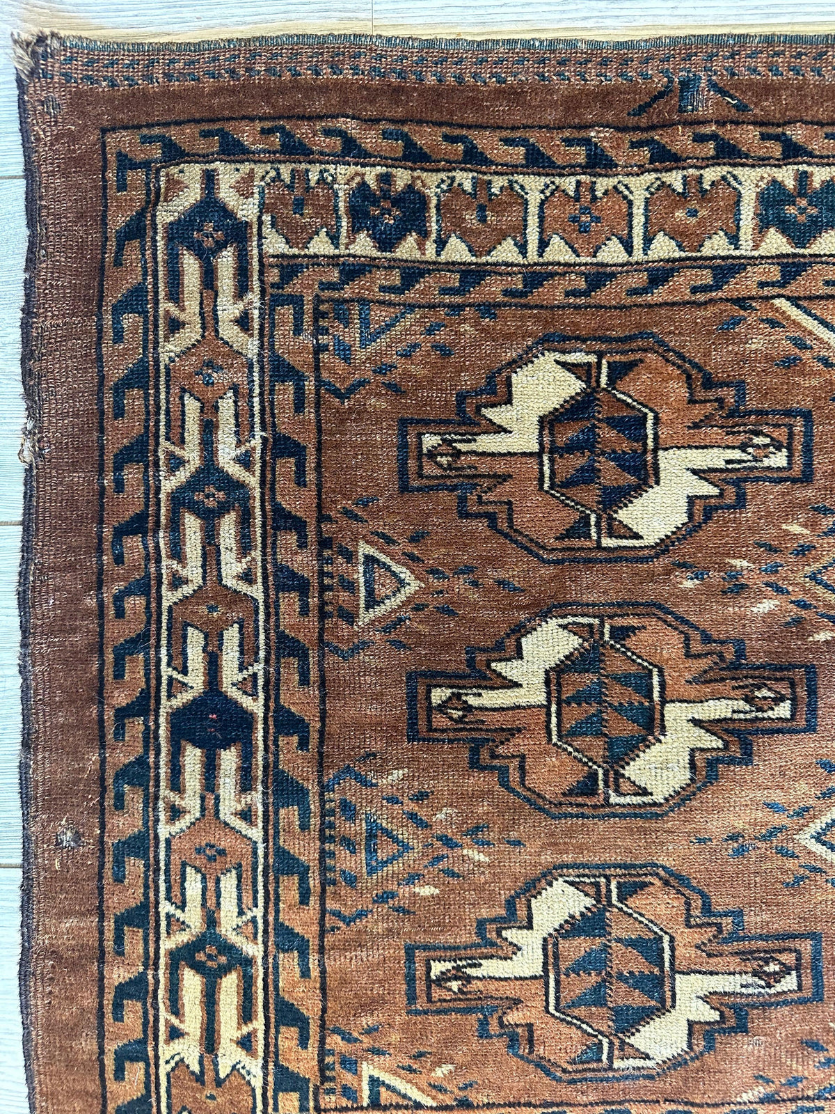 Antique Tekke Bag Face 3x4 | Brown, Rust & Ivory | Hand-Knotted Wool - Rugistan, view 6