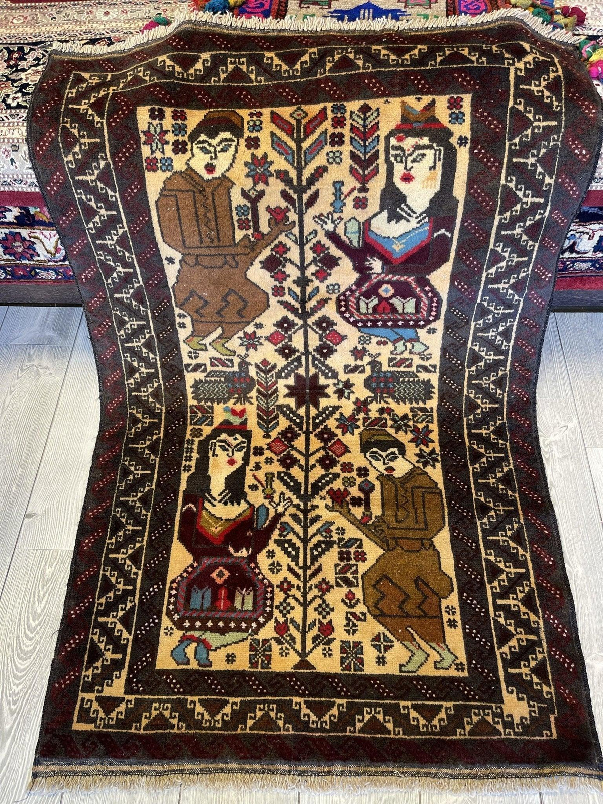 Vintage Afghan Baluch Rug 3x4 | Beige, Brown & Ivory | Hand-Knotted Wool - Rugistan