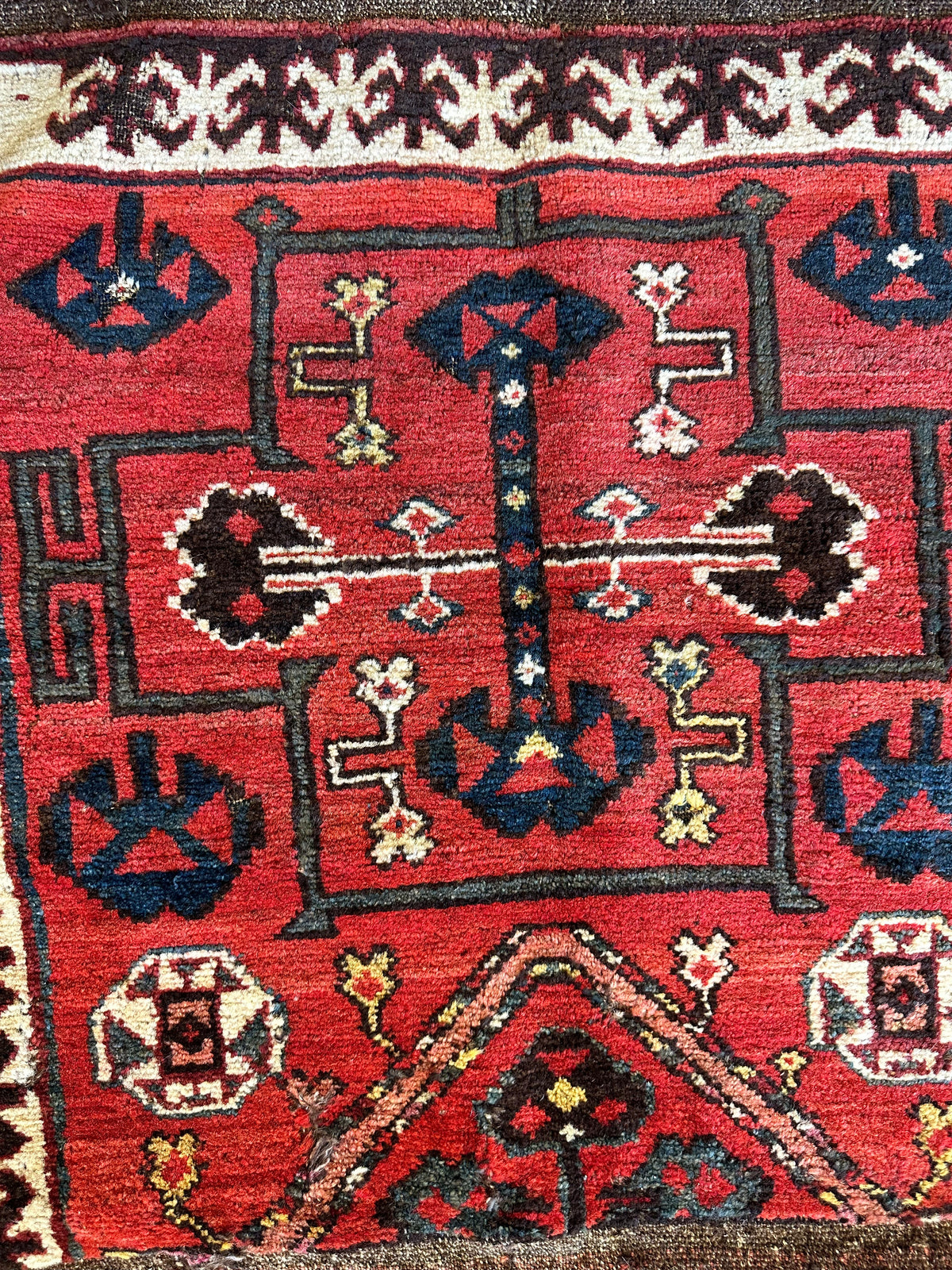 Vintage Persian Bag Face 2x2 | Red, Ivory & Navy | Hand-Knotted Wool - Rugistan, view 2