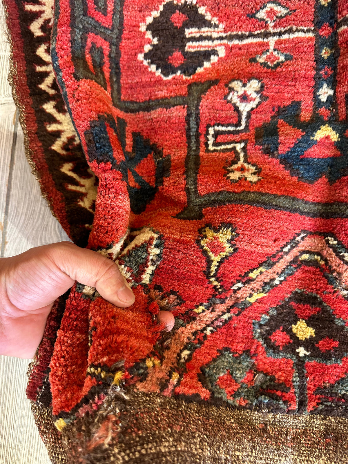 Vintage Persian Bag Face 2x2 | Red, Ivory & Navy | Hand-Knotted Wool - Rugistan, view 3