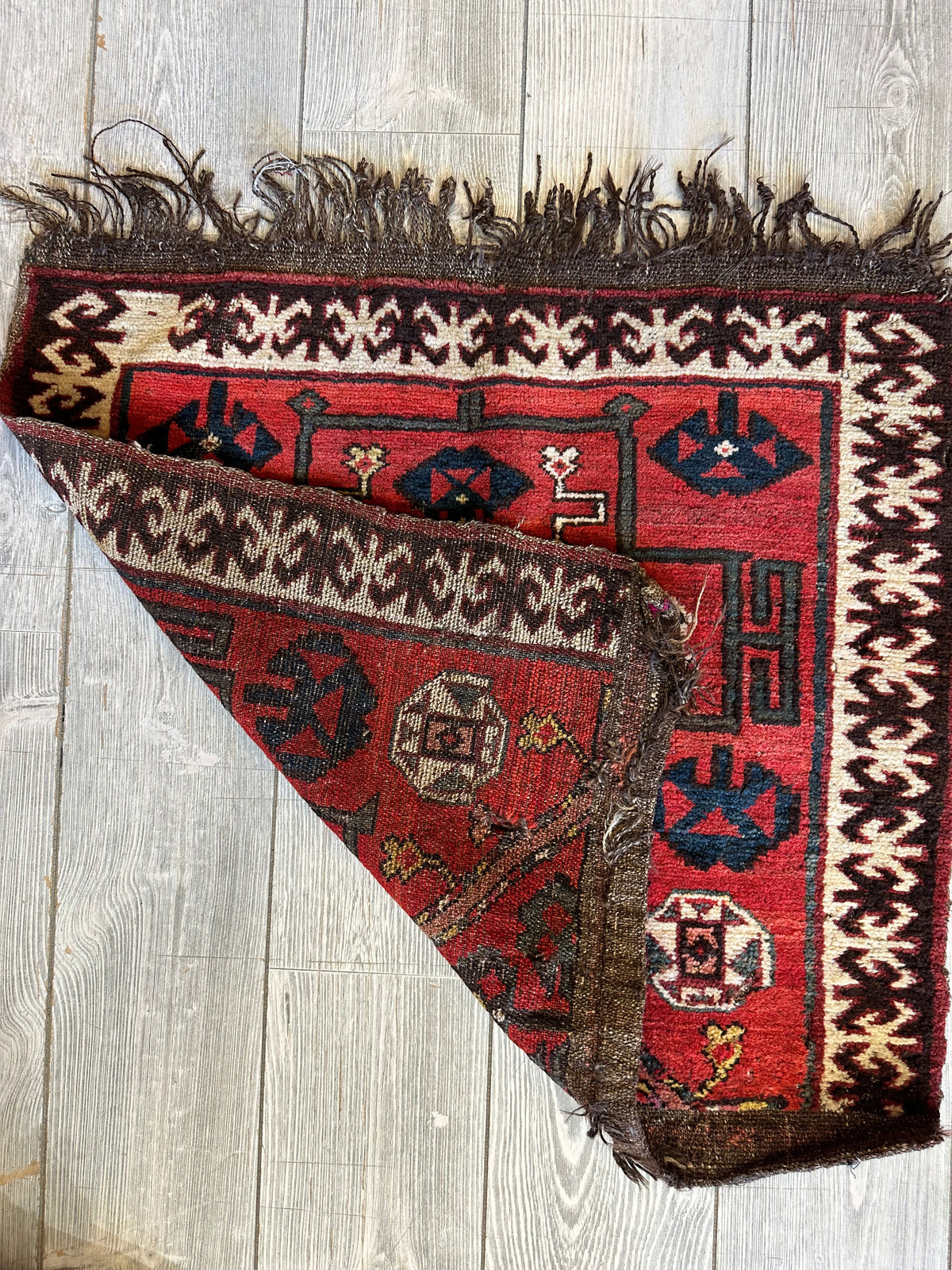 Vintage Persian Bag Face 2x2 | Red, Ivory & Navy | Hand-Knotted Wool - Rugistan, view 4