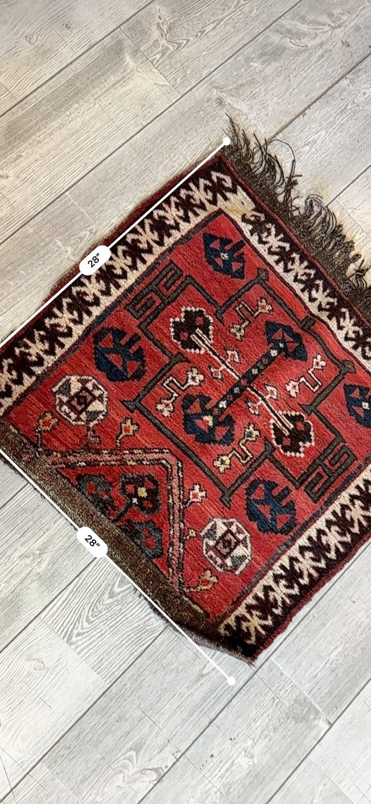 Vintage Persian Bag Face 2x2 | Red, Ivory & Navy | Hand-Knotted Wool - Rugistan, view 6
