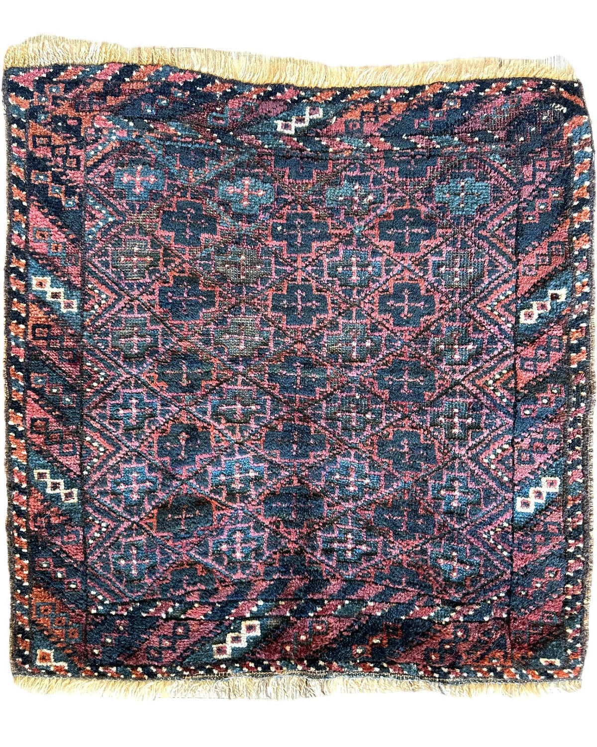 Antique Afghan Baluch Bag Face 2x2 | Navy, Rust & Blue | Hand-Knotted Wool - Rugistan