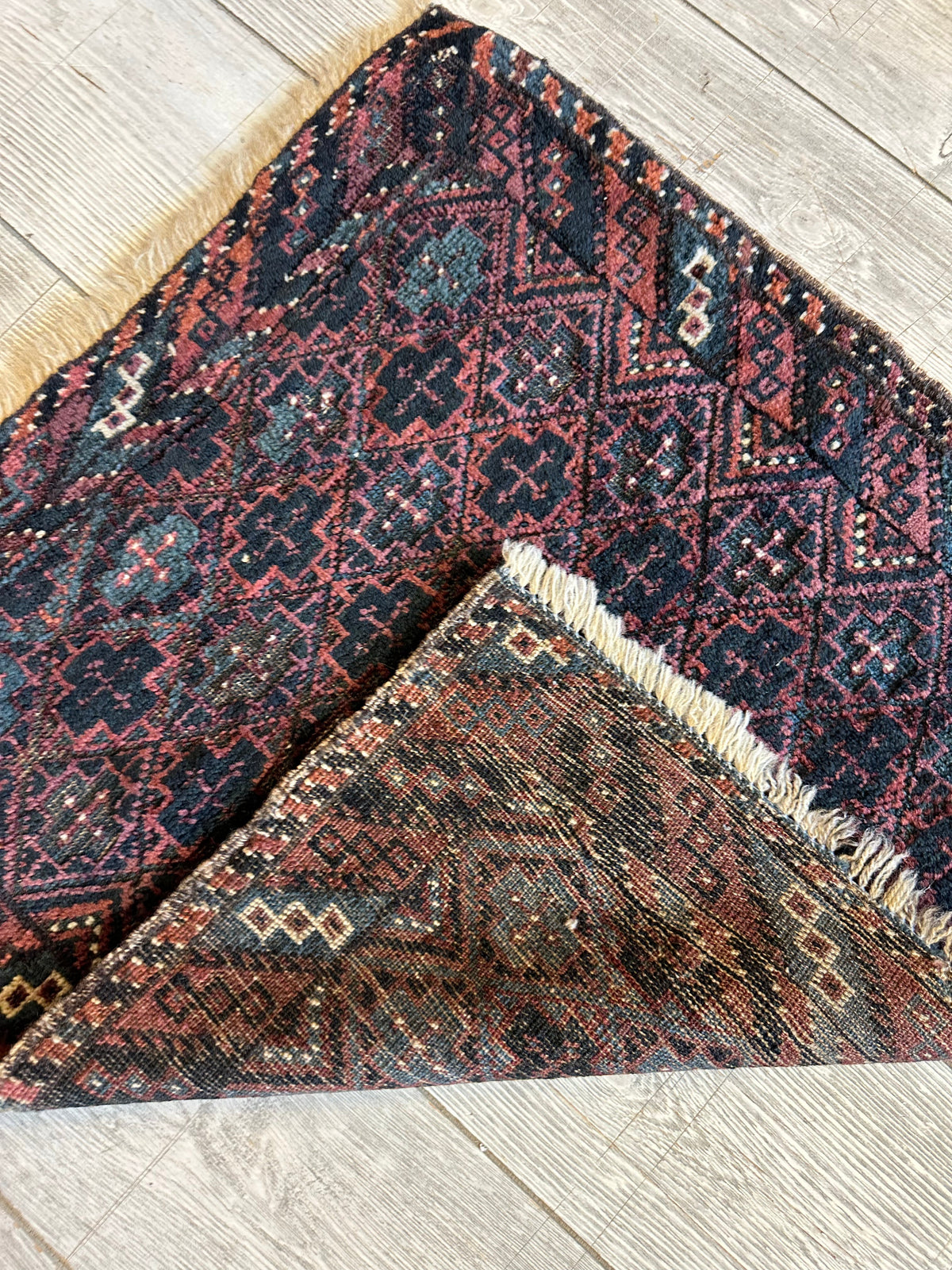 Antique Afghan Baluch Bag Face 2x2 | Navy, Rust & Blue | Hand-Knotted Wool - Rugistan, view 2