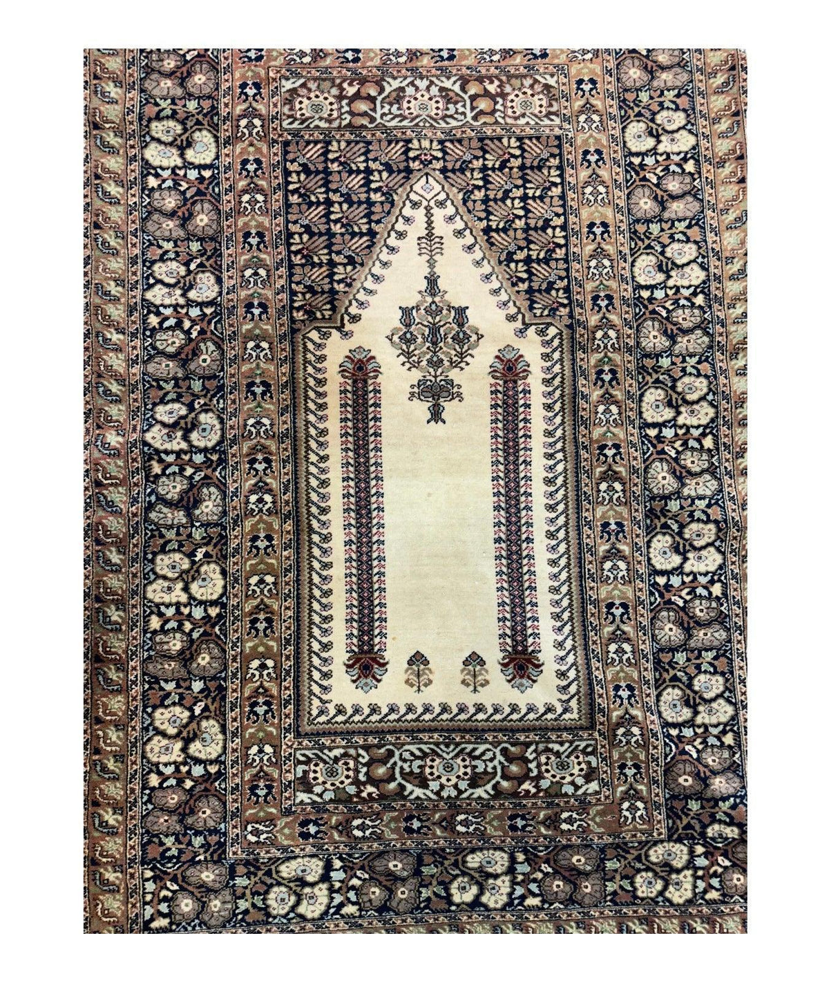 Antique Turkish Prayer Rug 4x6 | Brown, Beige & Ivory | Hand-Knotted Wool - Rugistan, view 2
