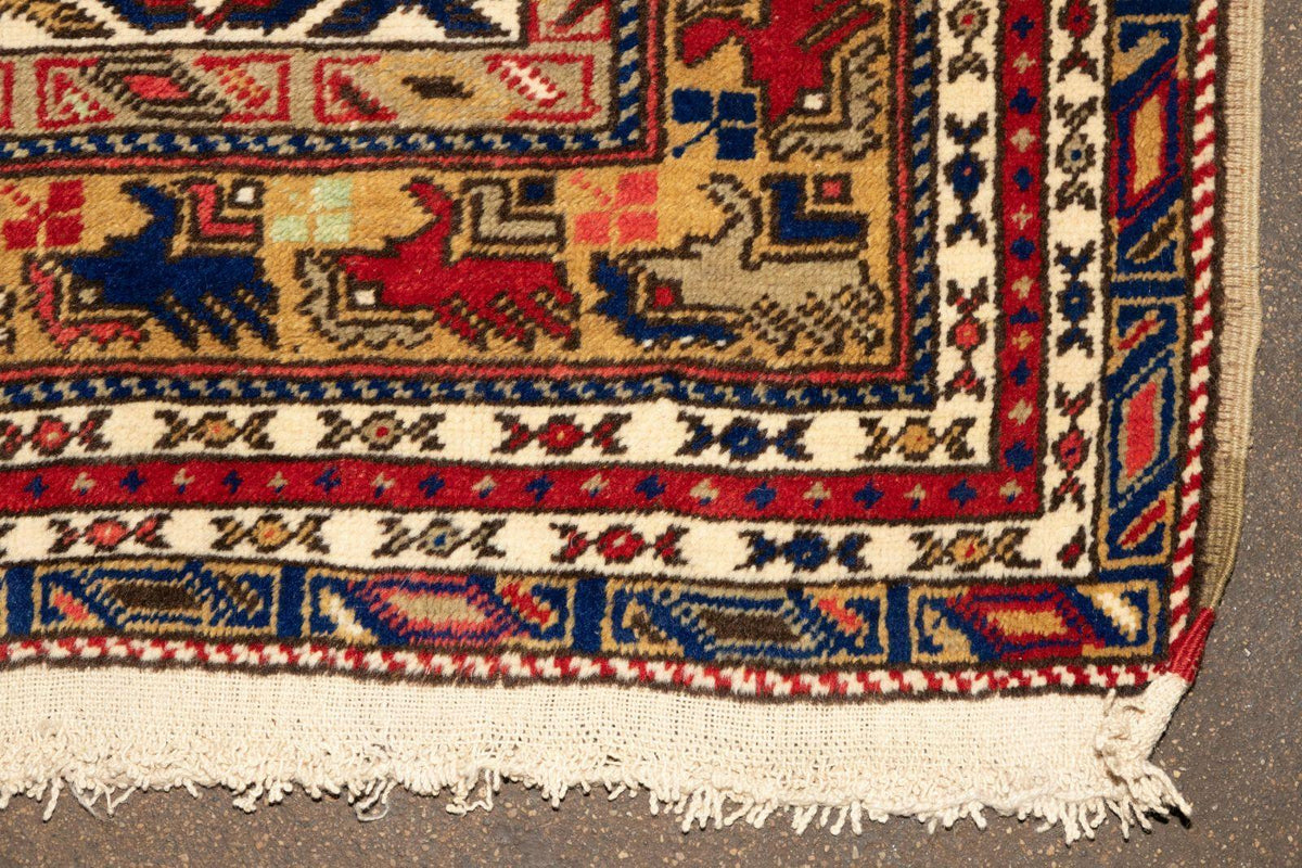 Vintage Turkish Prayer Rug 4x6 | Red, Navy & Gold | Hand-Knotted Wool - Rugistan, view 3