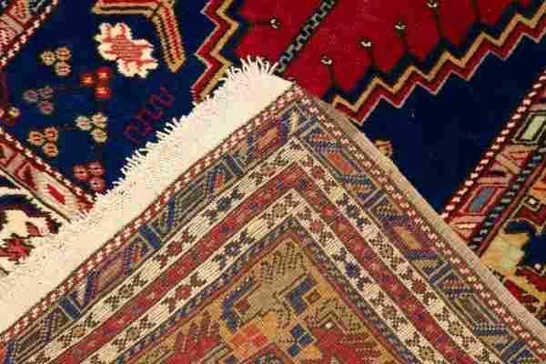 Vintage Turkish Prayer Rug 4x6 | Red, Navy & Gold | Hand-Knotted Wool - Rugistan, view 4