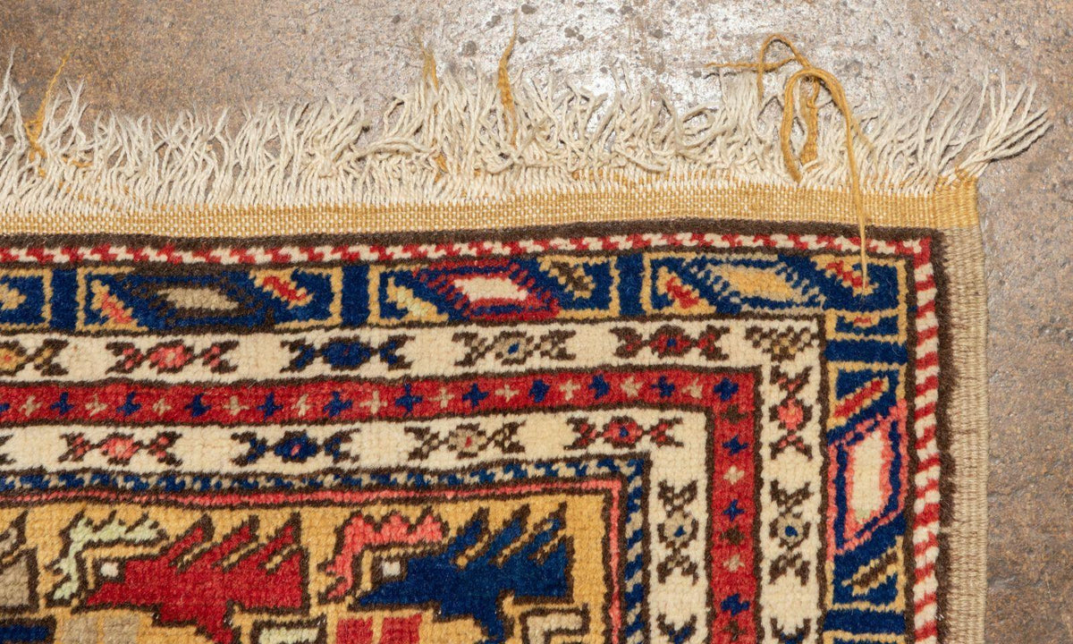 Vintage Turkish Prayer Rug 4x6 | Red, Navy & Gold | Hand-Knotted Wool - Rugistan, view 5