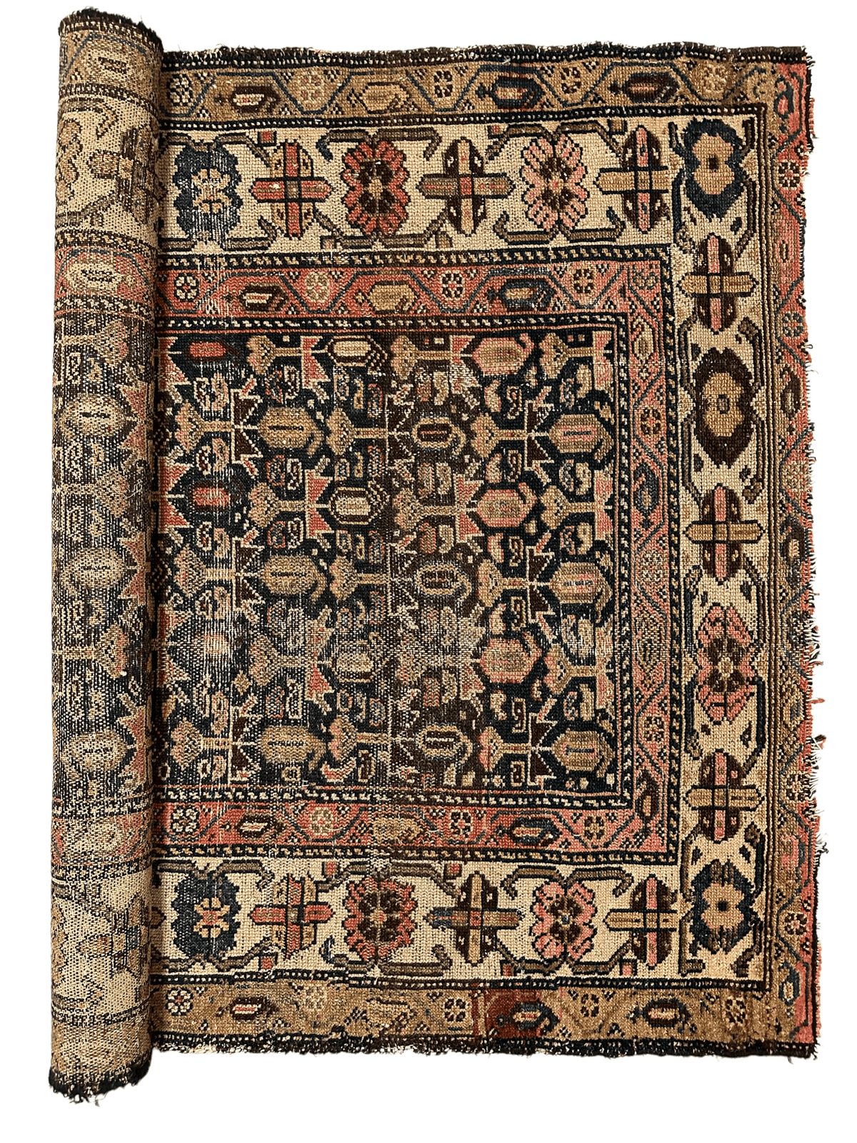 Antique Persian Malayer Rug 3x6 | Navy, Ivory & Beige | Hand-Knotted Wool - Rugistan