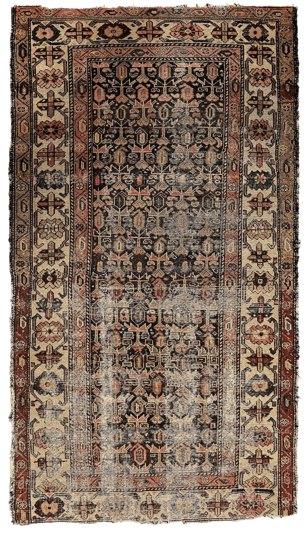 Antique Persian Malayer Rug 3x6 | Navy, Ivory & Beige | Hand-Knotted Wool - Rugistan, view 2
