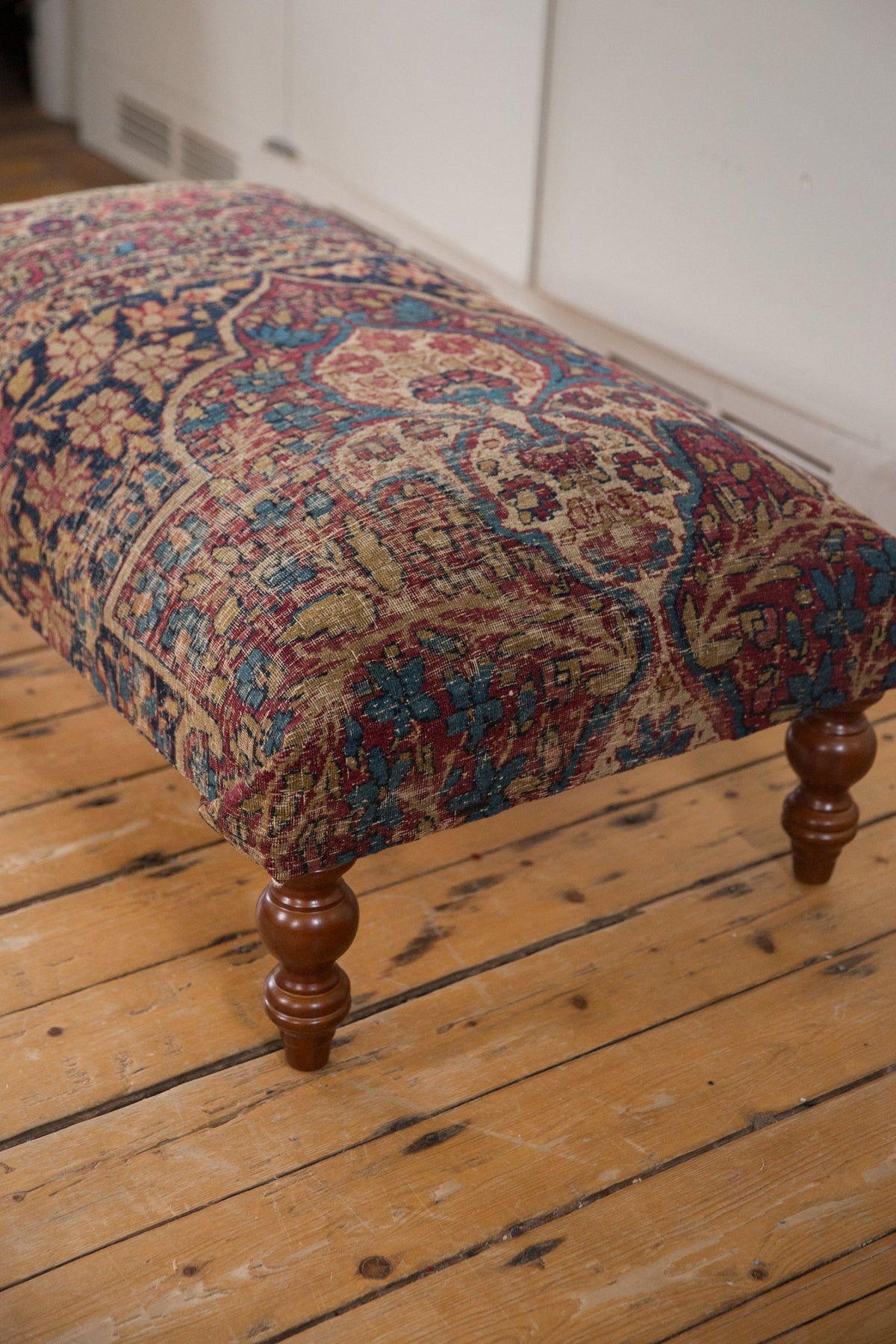 Antique Persian Kerman Rug Ottoman Coffee Table