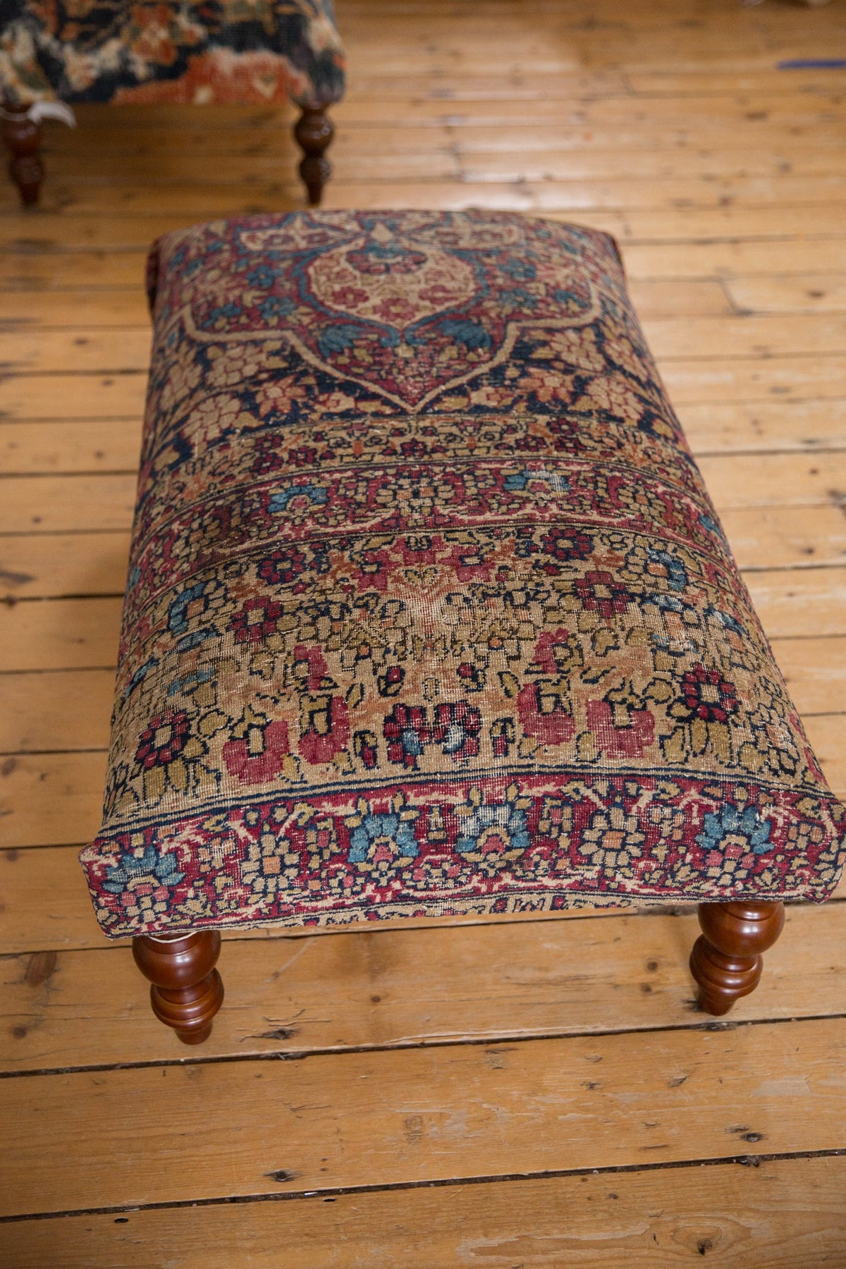 Antique Persian Kerman Rug Ottoman Coffee Table