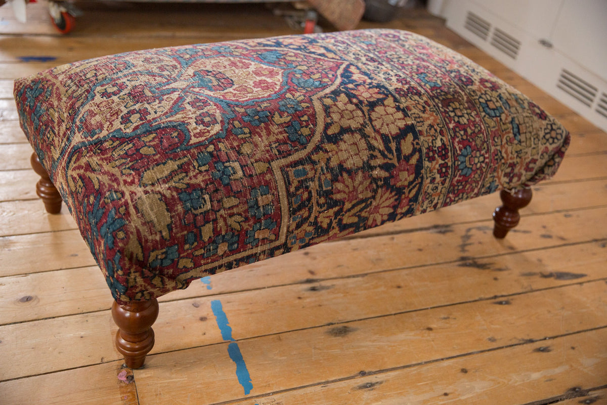 Antique Persian Kerman Rug Ottoman Coffee Table