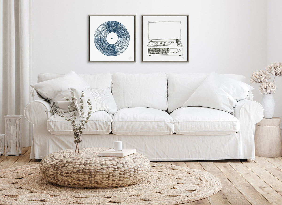 Sylvie Record Blue Framed Canvas by Statement Goods