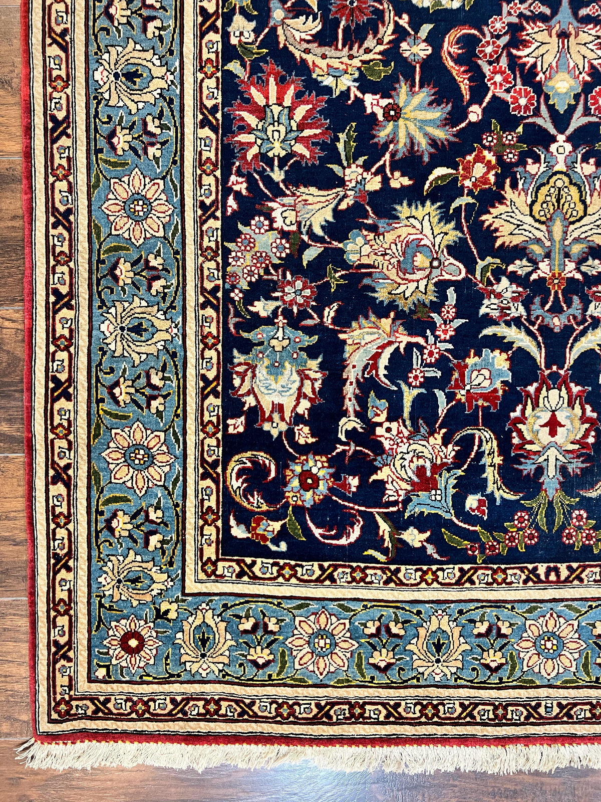 Blue Persian Qum Rug 5x7, Very Fine and Wonderful Authentic Persian Carpet, Wool Hand Knotted Vintage Semi Antique Oriental Rug, Floral, Ghom Qom Rug - Jewel Rugs, view 8