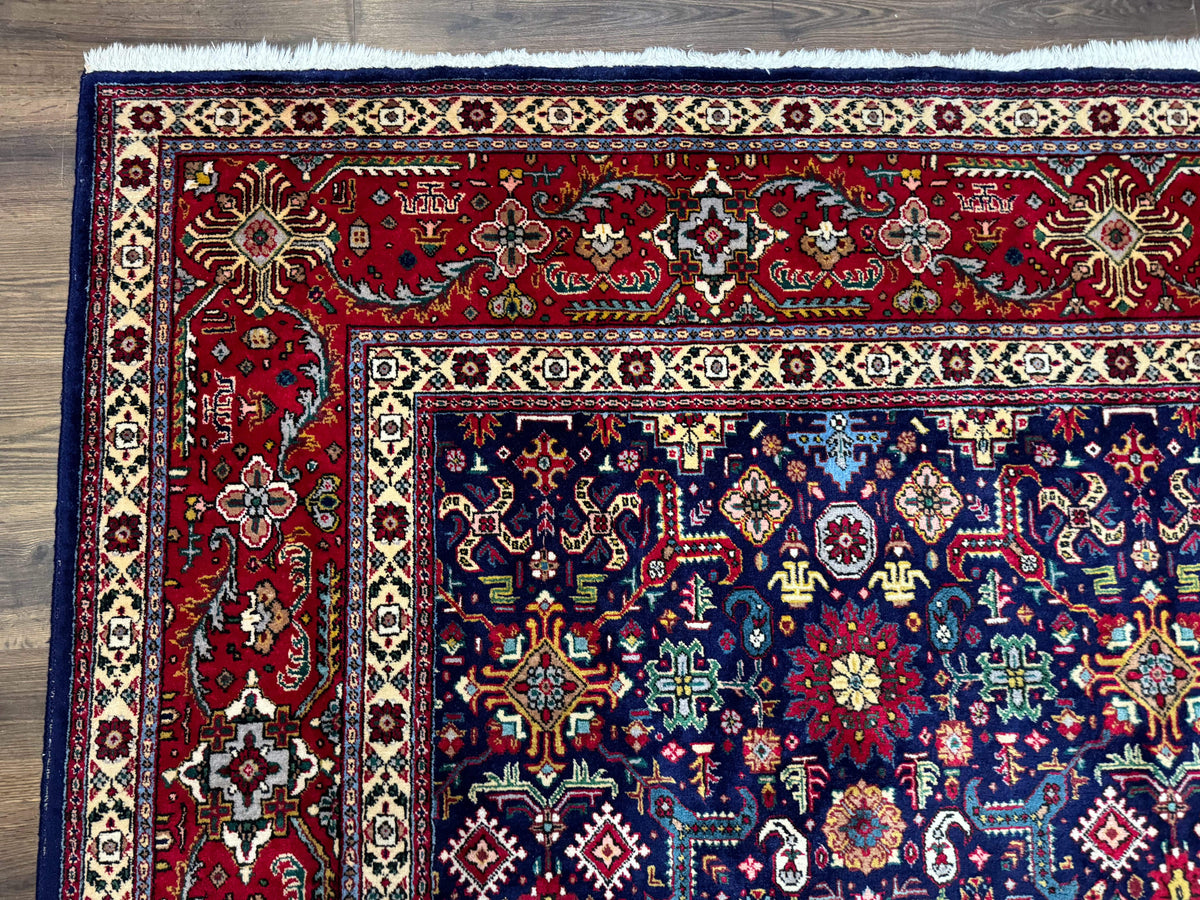 Large Persian Tabriz Rug 10x16, Navy Blue and Red, Allover Pattern, Vintage Hand Knotted Wool Carpet - Jewel Rugs, view 7