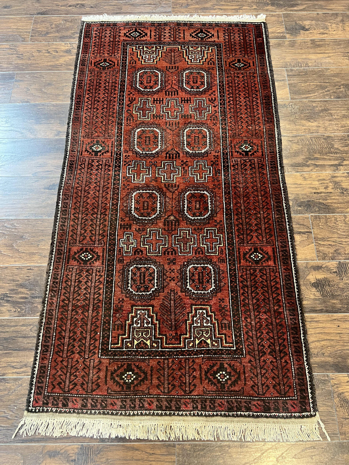 Antique Persian Turkoman Rug 3x6, Wool Tribal Handmade Carpet, Red and Black - Jewel Rugs, view 2