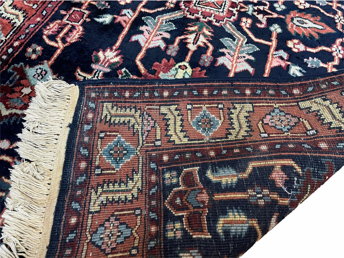 4x6 Vintage Handmade Wool Geometric Rug Organic Dyes Blue Red Hand-Knotted Rug - Jewel Rugs, view 11
