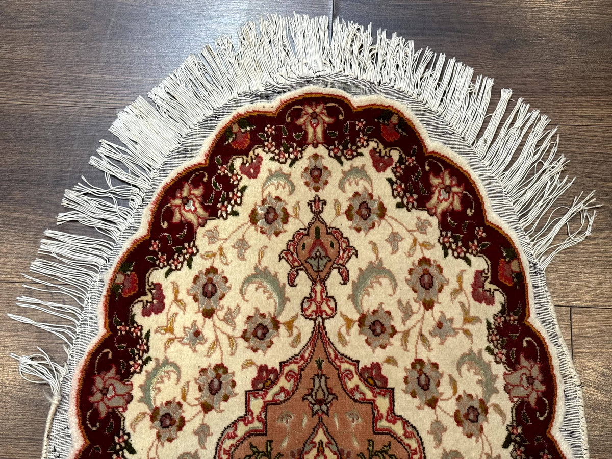Small Oval Persian Tabriz Rug 2x4, Kork Wool and Silk Highlights, Fine 260 KPSI - Jewel Rugs, view 6