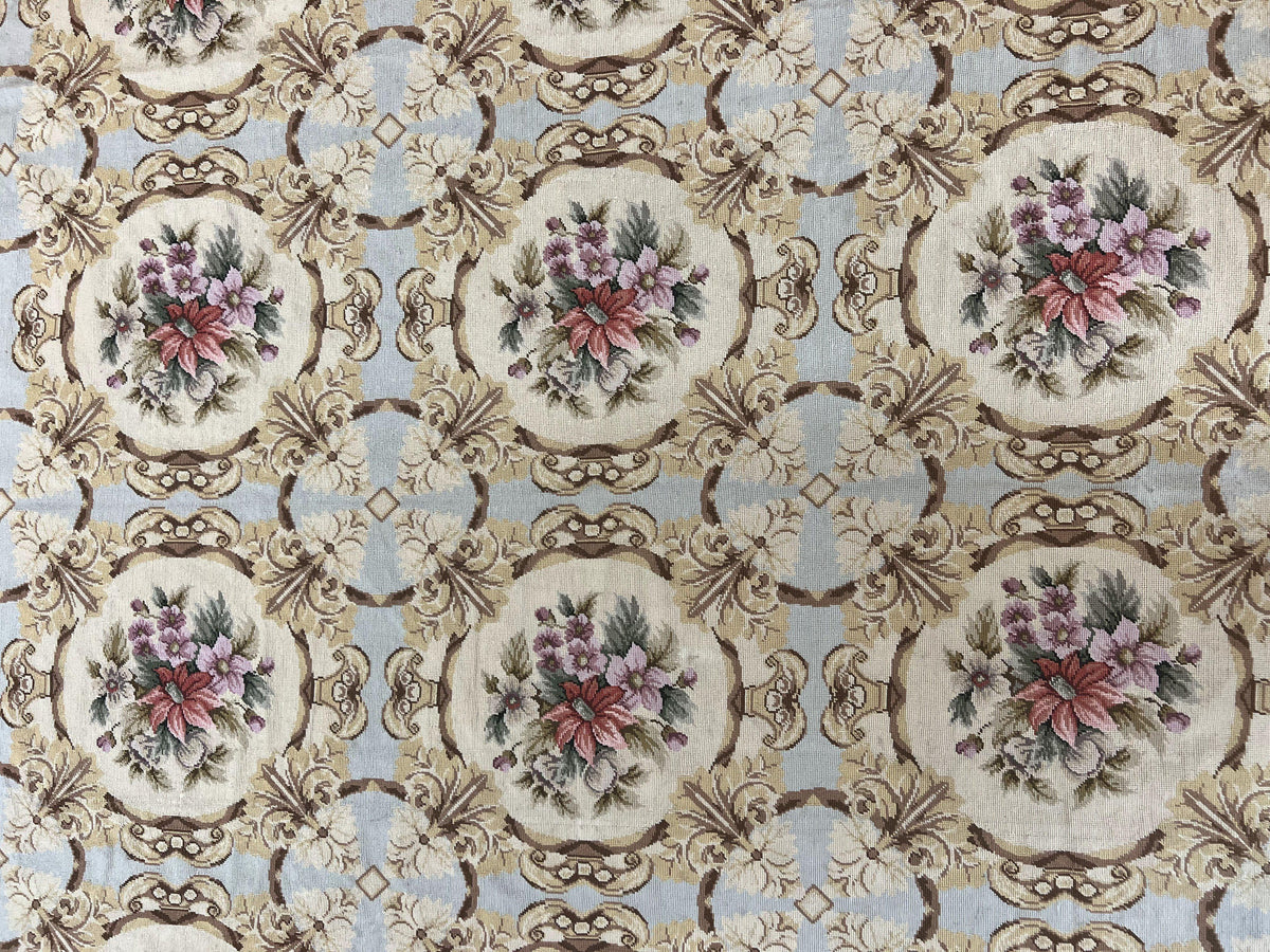 Chinese Needlepoint Rug 8x11, Handmade Wool Needlepoint Carpet, Vintage, Sky Blue - Jewel Rugs, view 5