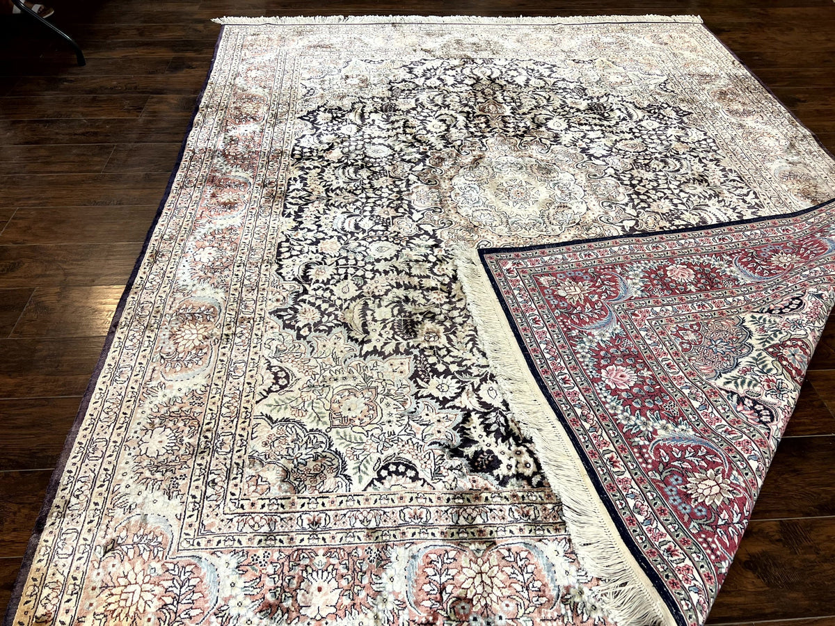 Silk Indian Kashmiri Rug 8x10, Floral Medallion, Indo Persian Carpet, Handmade Vintage Silk Rug - Jewel Rugs, view 20