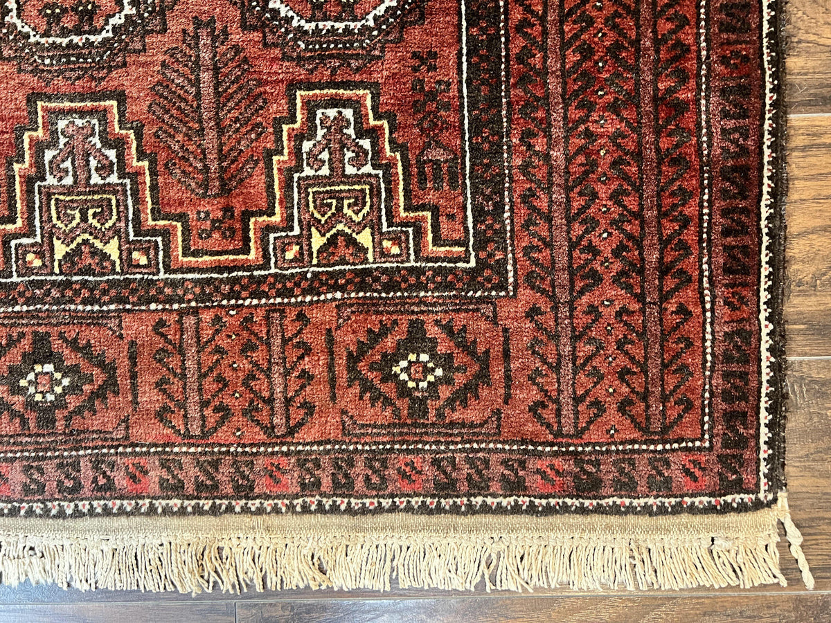 Antique Persian Turkoman Rug 3x6, Wool Tribal Handmade Carpet, Red and Black - Jewel Rugs, view 10