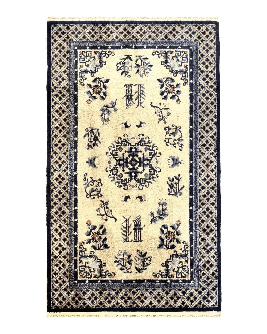 Silk Chinese Rug 3x5, Vintage Handmade Peking Carpet, Asian Oriental Art Deco Rug - Jewel Rugs