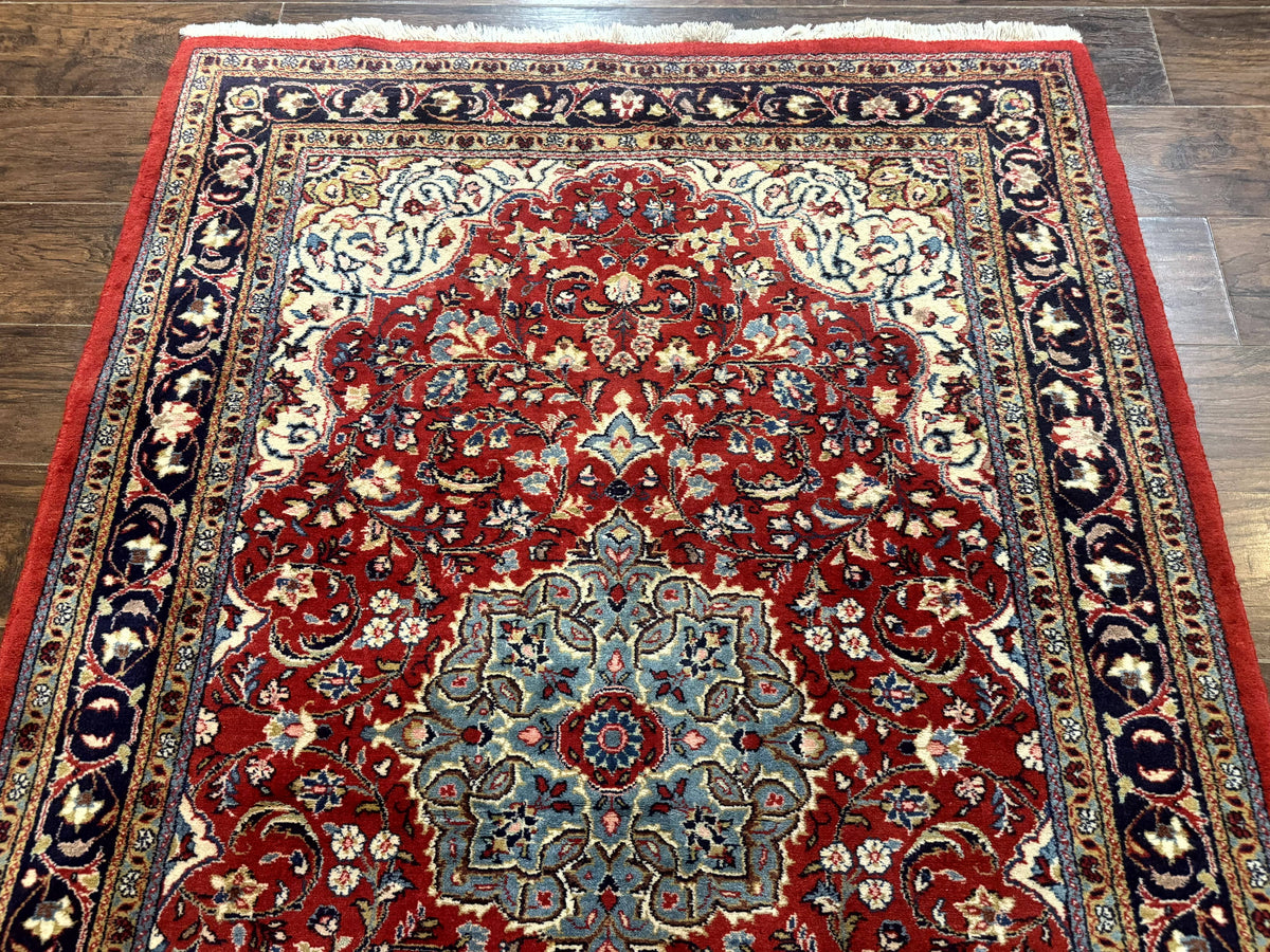 Persian Sarouk Rug 4x7, Red Navy Blue Vintage Wool Medallion Carpet - Jewel Rugs, view 4