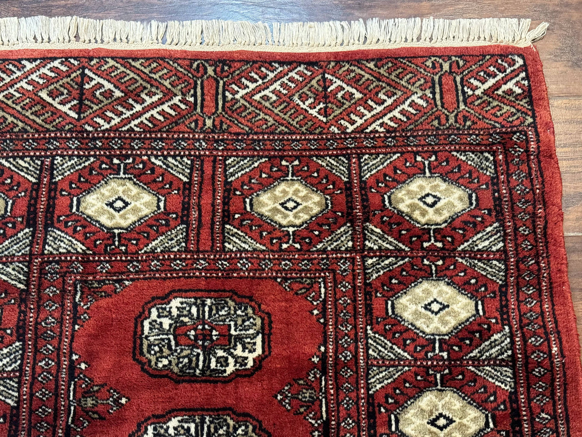 Red Pakistani Turkoman Rug 3x5, Bokhara Design, Vintage, Signed - Jewel Rugs, view 8