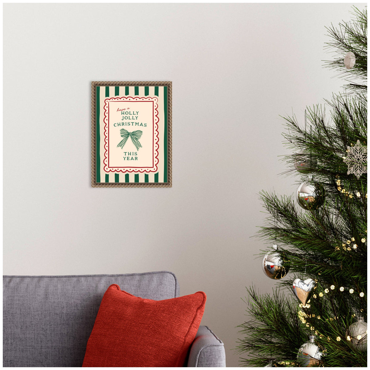 Retro Holly Jolly Christmas by Lucky Guava Framed Canvas Wall Art Print