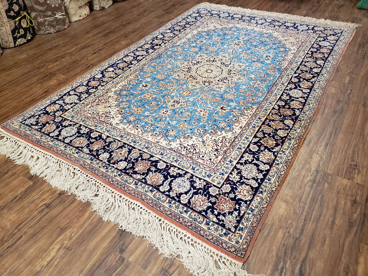 Persian Isfahan Rug, Kork Wool on Silk Foundation, Sky Blue, Hand-Knotted, 5' 1" x 7' 8" - Jewel Rugs, view 11