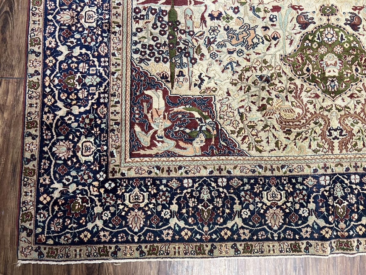 Rare Antique Indian Agra Rug, Early 20th Century Indian Carpet, Animal and Angel Motifs, Hunting Scene, Collectible Oriental Carpet, Wow - Jewel Rugs, view 8