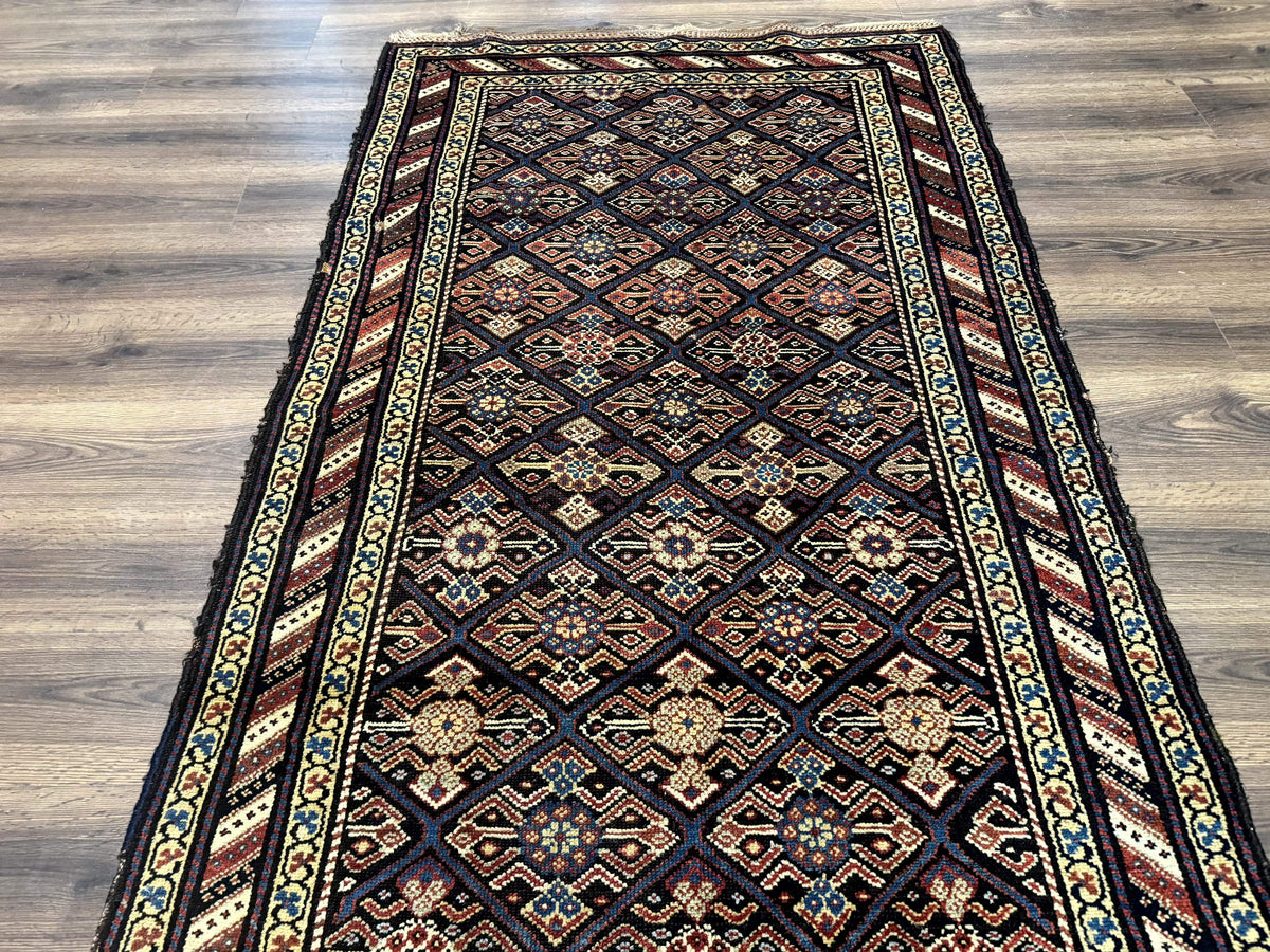 Antique Persian Wide Runner Rug 4x9, Kurdish Rug, Panel Design, Rainbow Border, Rare Tribal Rug - Jewel Rugs, view 10