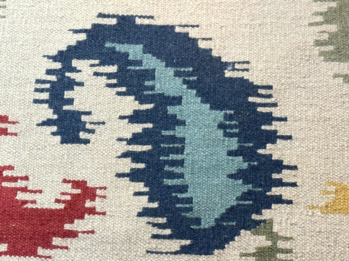Indian Kilim Flatweave Rug 3x5, Abstract, Beige and Multicolor Flowers, Handmade - Jewel Rugs, view 5