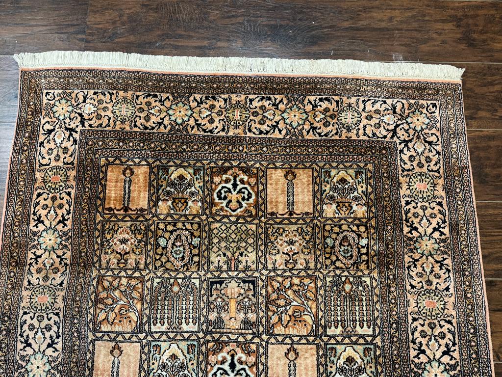 Indian Kashmiri Silk Rug 4x6, Panel Design, Multicolor, Fine - Jewel Rugs, view 4
